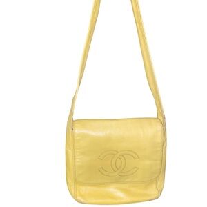 Vintage Chanel Yellow Leather Messenger Bag